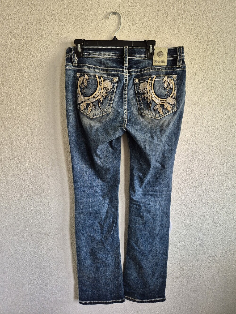 Miss Me Jeans Blue Mid Rise Slim Boot Embroidered Denim Western Womens Size 31